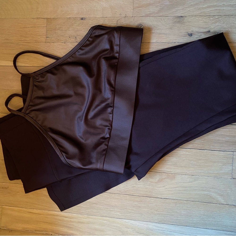 Sleek Brown Satin Crop Top and Skirt Set